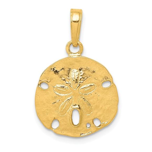 14k Yellow Gold Textured Sand Dollar Necklace - 20 Inch - Picture 1 of 6